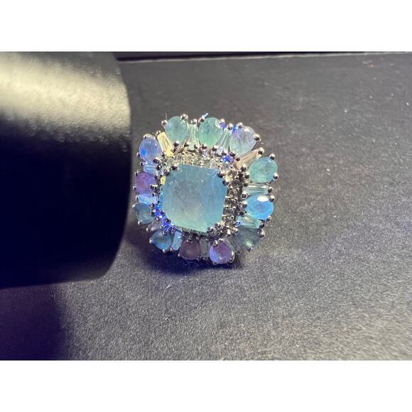 NEW grandidierite and zircon cocktail ring in rhodium over 925 silver size 7 - Picture 16 of 16